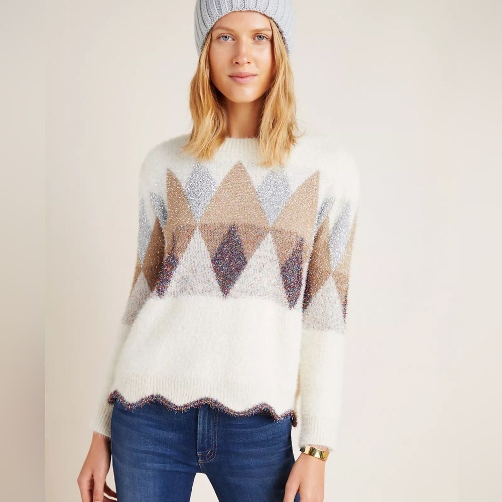 Anthropologie Raga Matterhorn Sweater Holiday Sparkle Diamond Metallic S